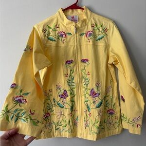 Y2K Fairycore Yellow Embroidered Cottagecore Zip Up Whimsical Medium Jacket